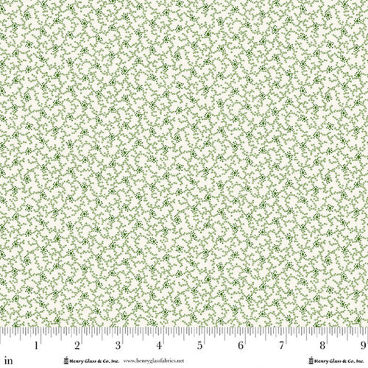 Fabric Henry Glass Cream/Green Dot Vines Frosty and Forest Friends by the Quarter Yard 2042-06